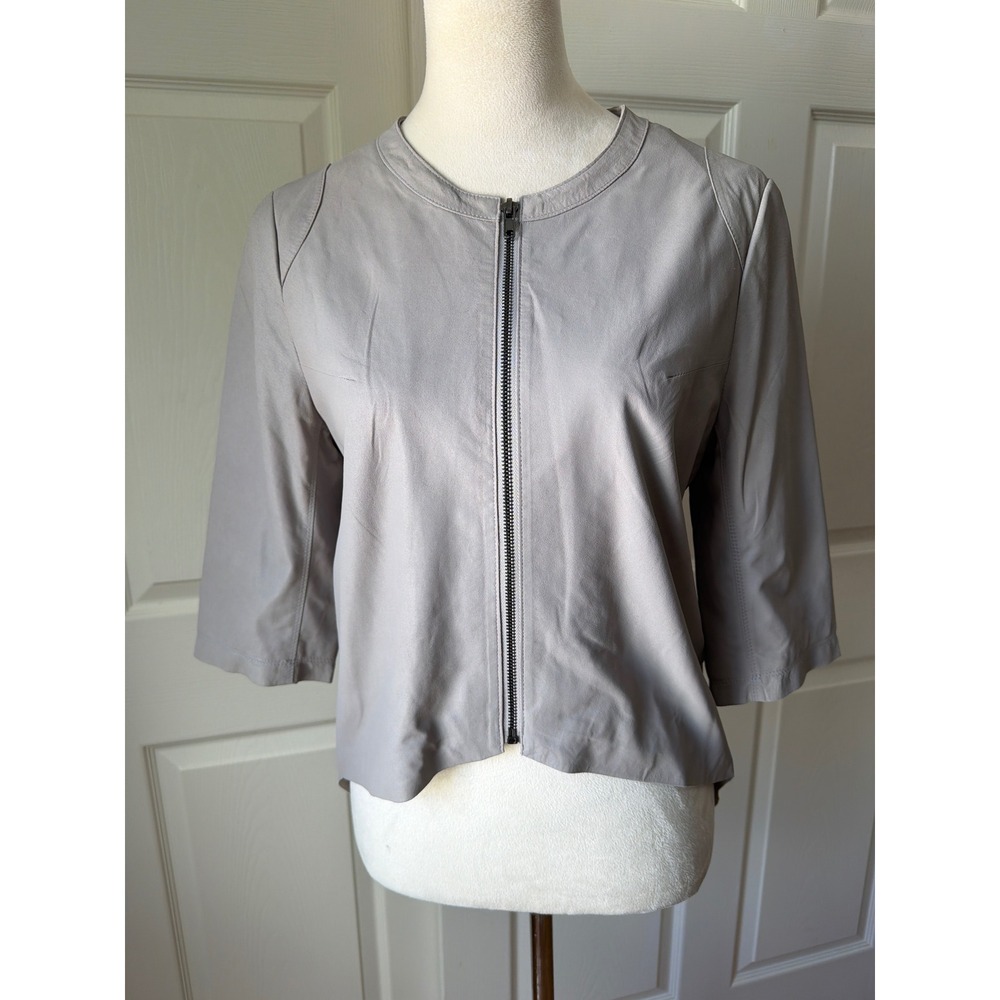 My Tribe Leather Jacket Women Gray Peplum Back 3/4 Sleeve Minimalist Chic